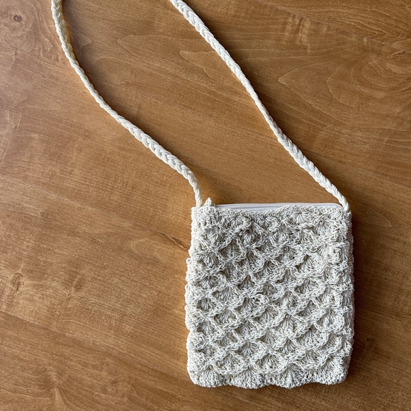 Vintage Square Beaded Woven Crossbody Bag, Cream - Picture 2 of 11